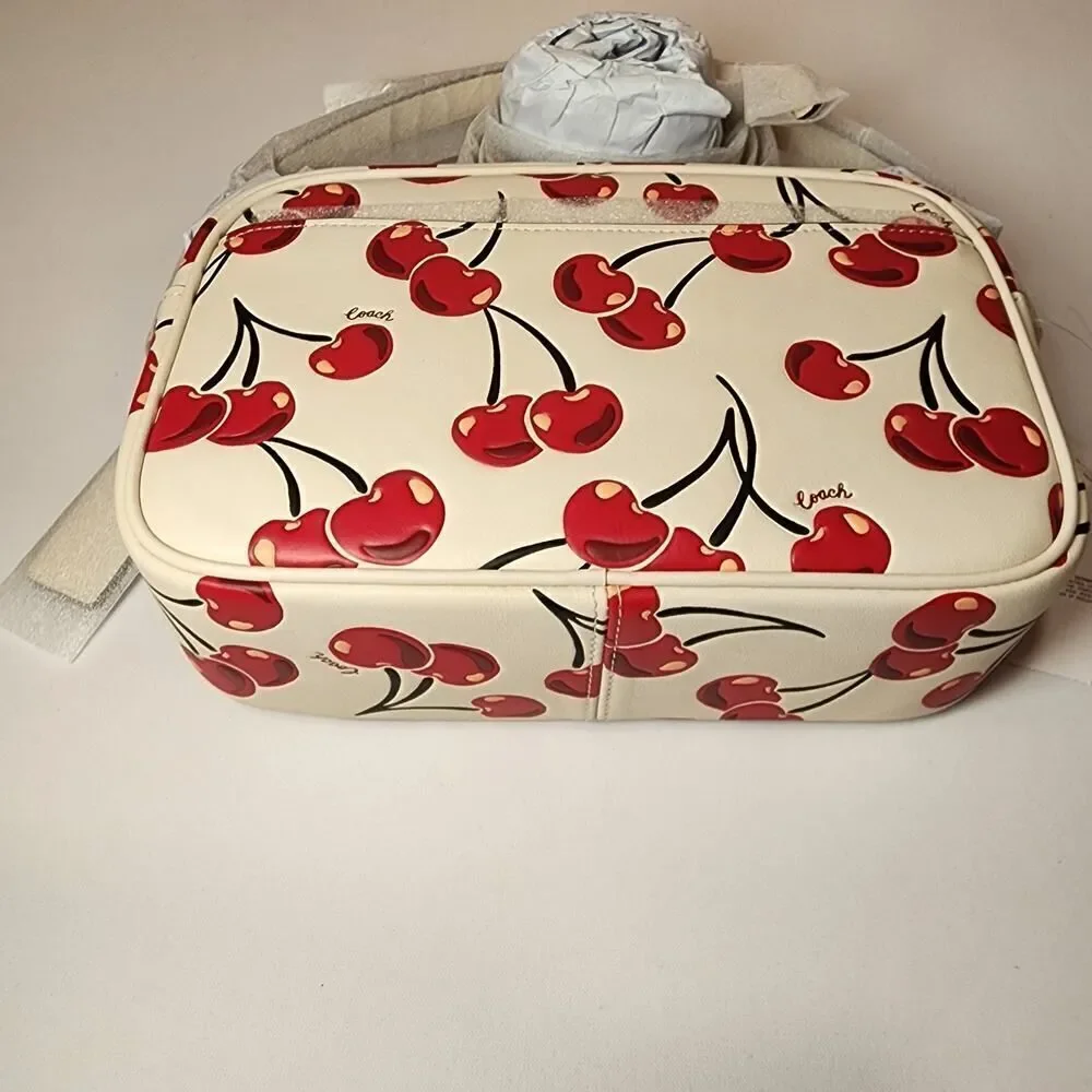 NWT COACH CZ189 Jamie Camera Bag With Cherry Print In Smooth Leather Chalk Multi